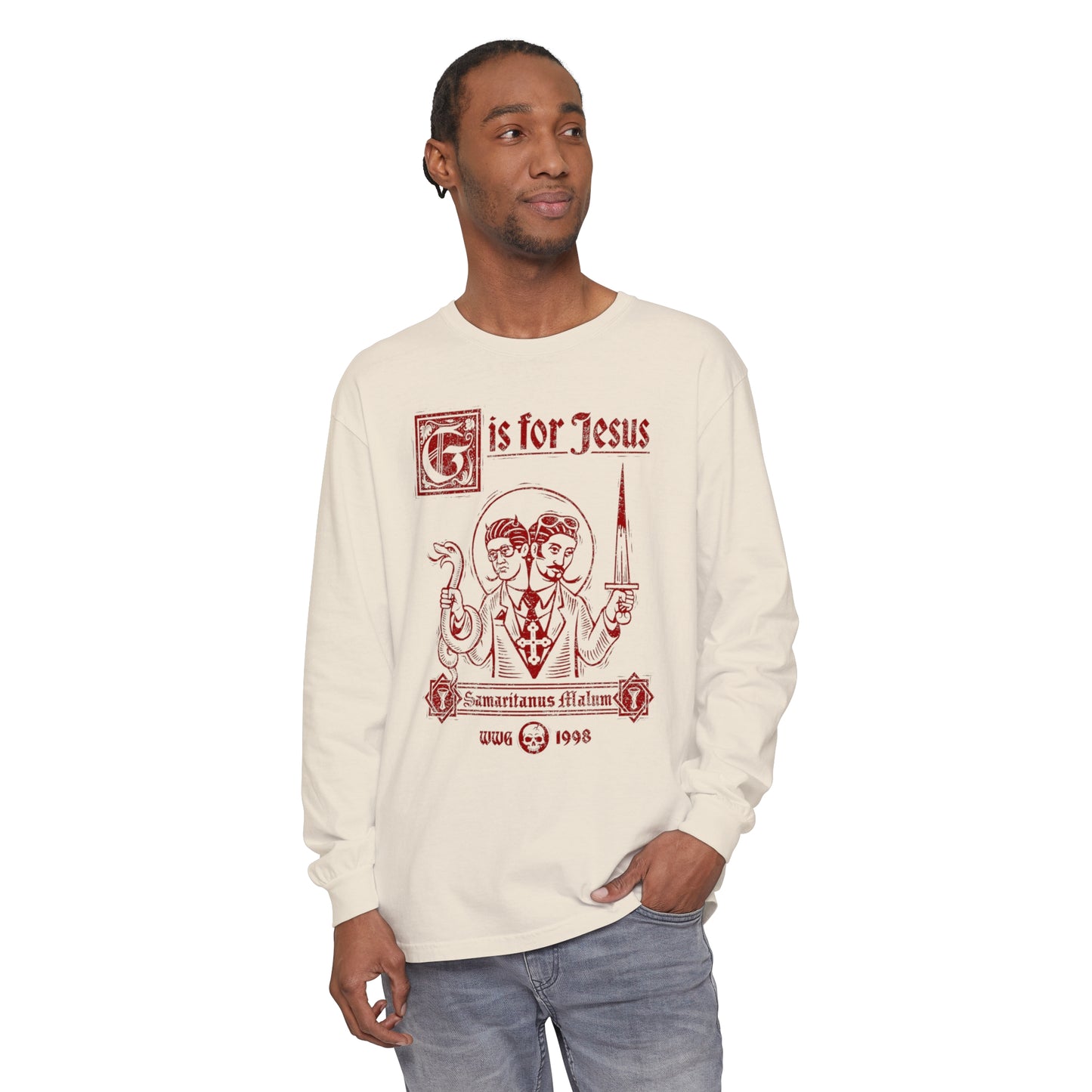G is for Jesus Long-Sleeve T-Shirt (Red Print)
