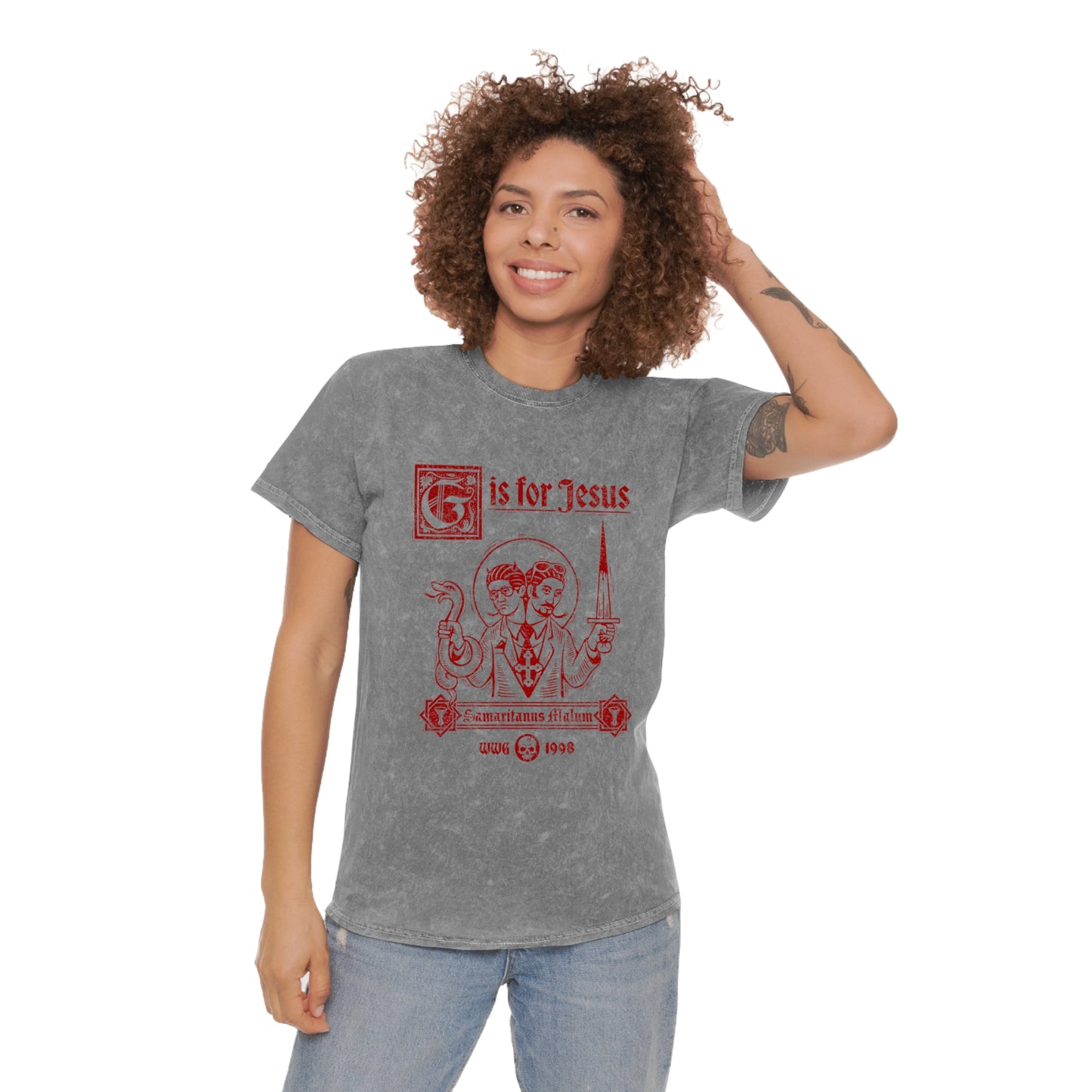 G is for Jesus T-Shirt (Red Print - Mineral Wash)