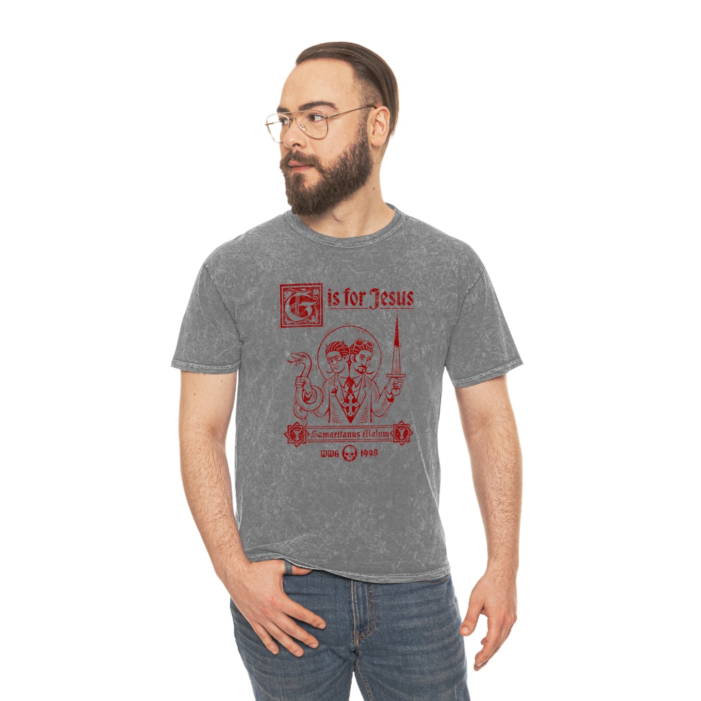 G is for Jesus T-Shirt (Red Print - Mineral Wash)