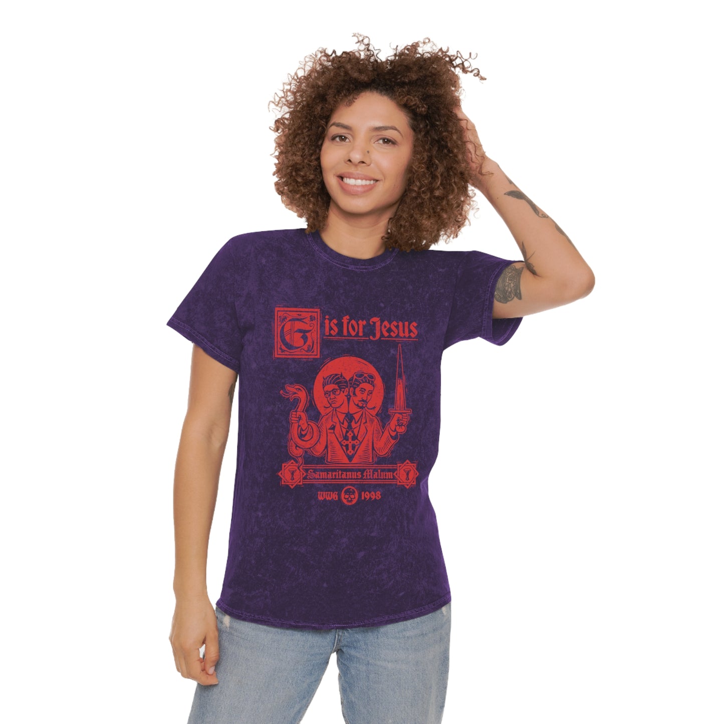 G is for Jesus T-Shirt (Red Print - Mineral Wash)