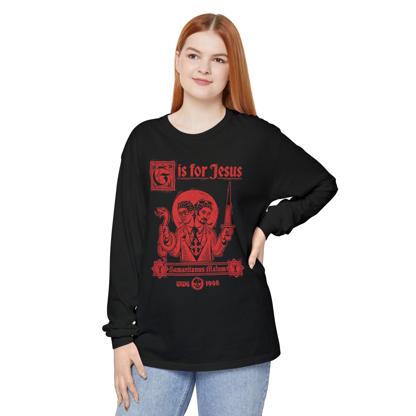 G is for Jesus Long Sleeve T-Shirt (Red Print)